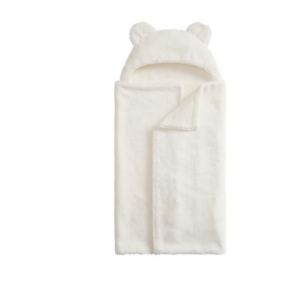 Pottery Barn Kids Bear Faux Fur Baby Hooded Towel White